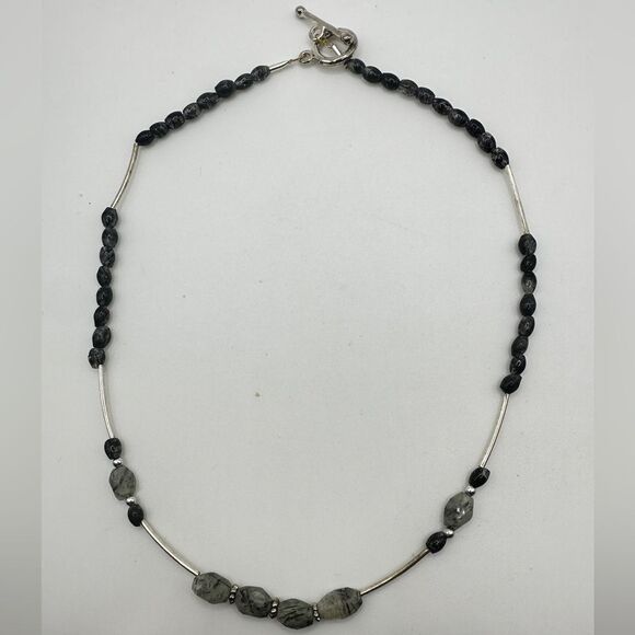 17" sterling silver beading and hardware, with rutilated quartz bead, necklace! - Picture 3 of 10